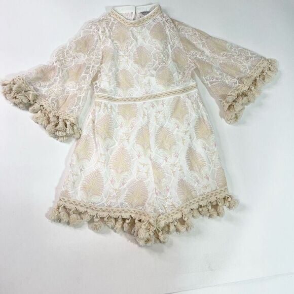Why Dress  Romper Womens Medium Lace Tassel White Keyhole Back New boho festival - Picture 1 of 14